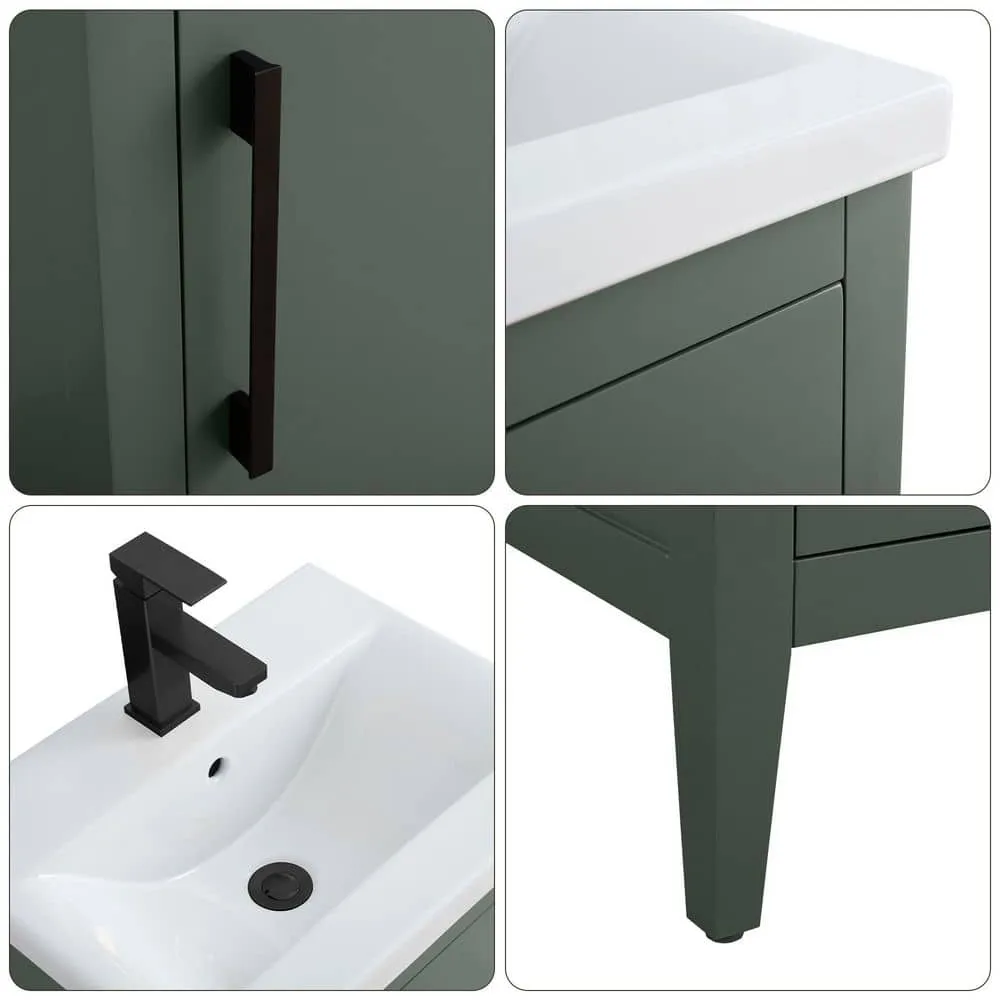Vanity Art 20 in. W x 15.8 in. D x 34 in. H Single Sink Bathroom Vanity Cabinet in Vintage Green with Ceramic Top, photo 8 of 8
