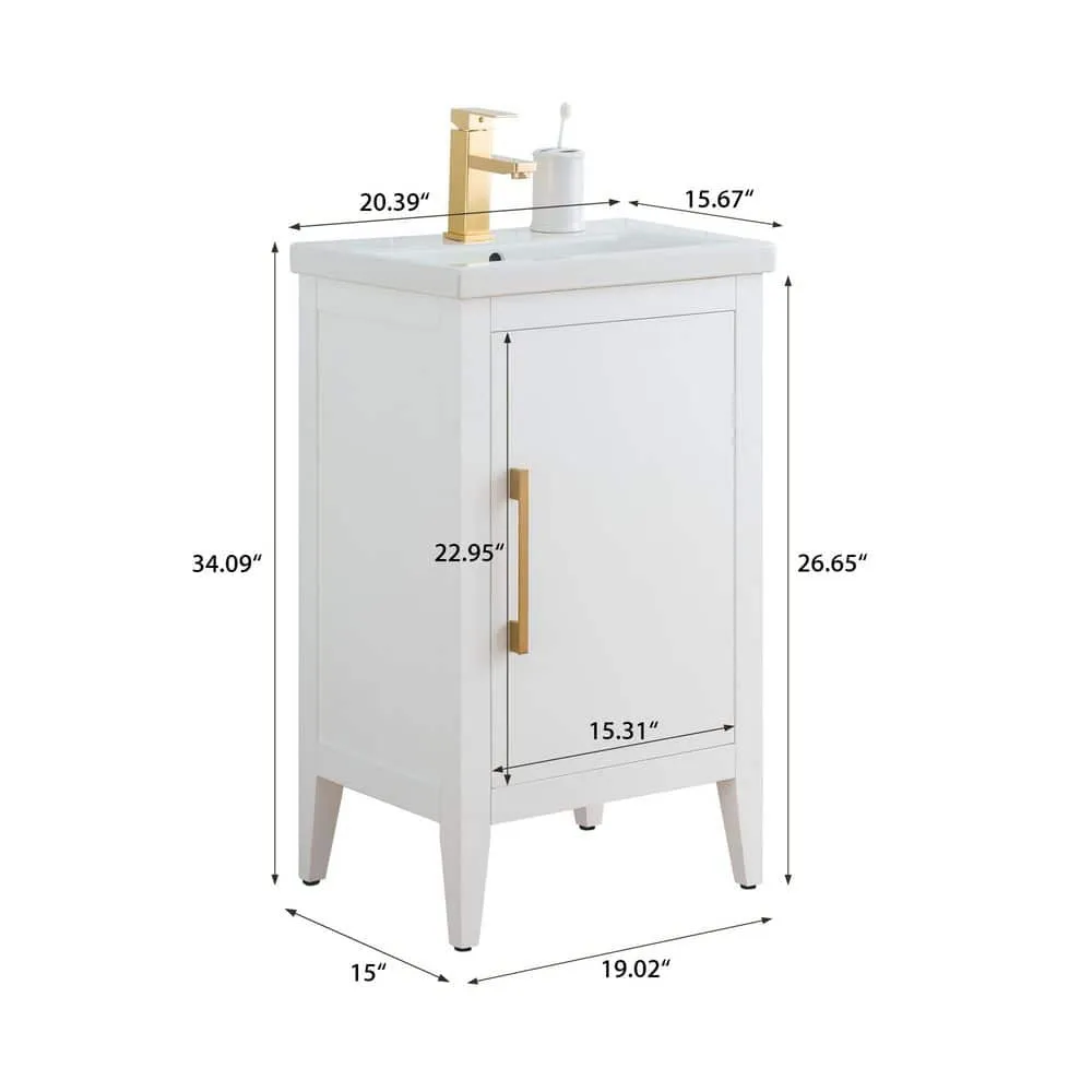 Vanity Art 20 in. W x 15.8 in. D x 34 in. H Single Sink Bathroom Vanity Cabinet in White with Ceramic Top, photo 7 of 8