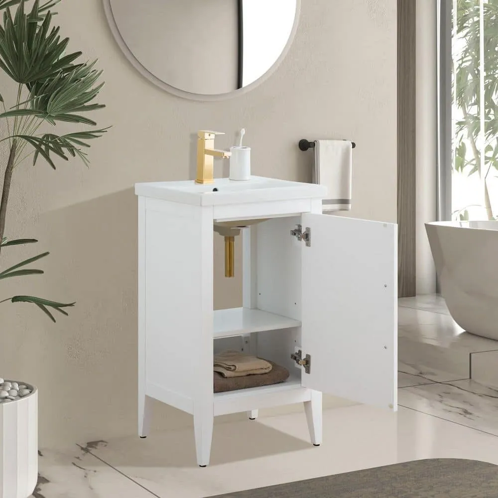 Vanity Art 20 in. W x 15.8 in. D x 34 in. H Single Sink Bathroom Vanity Cabinet in White with Ceramic Top, photo 3 of 8