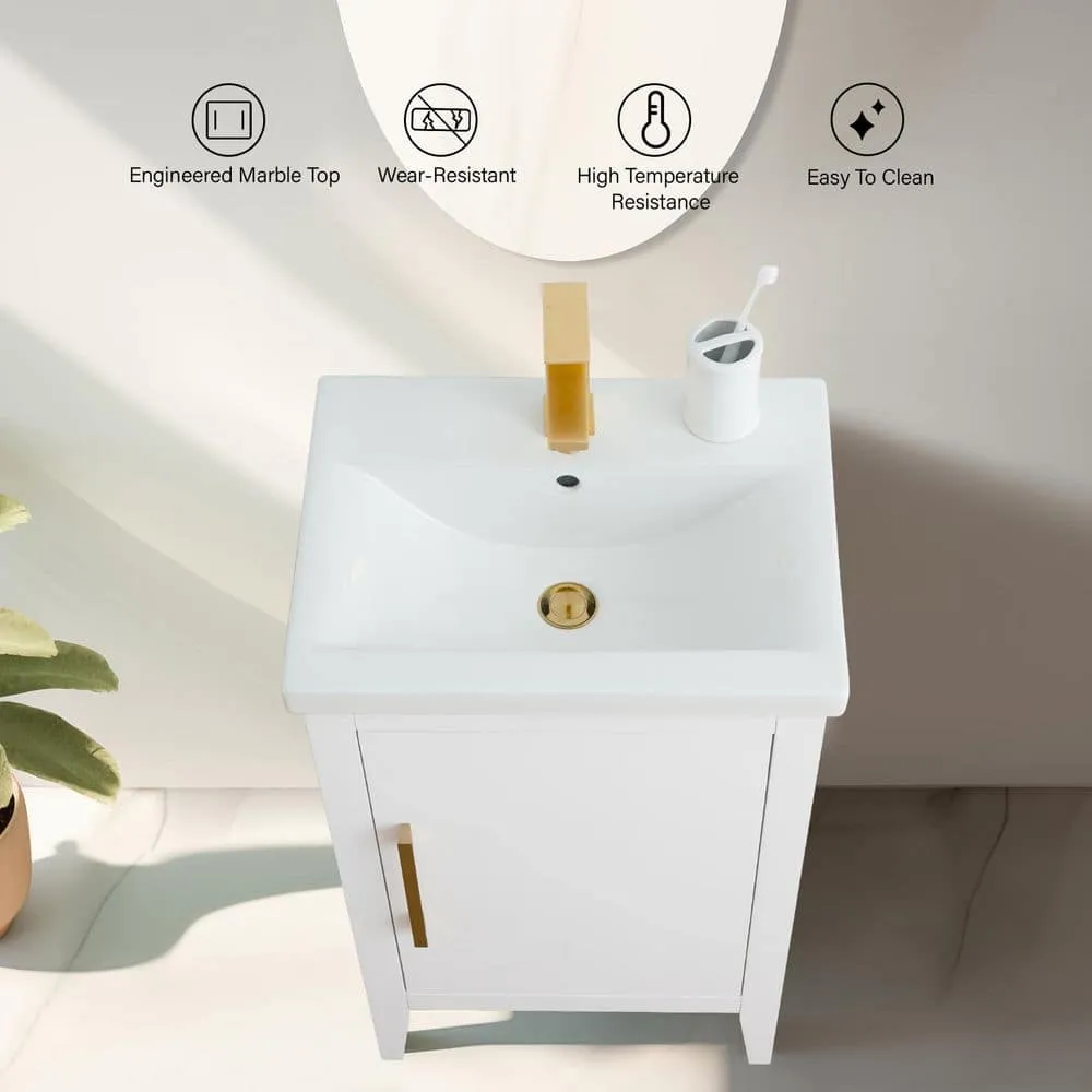 Vanity Art 20 in. W x 15.8 in. D x 34 in. H Single Sink Bathroom Vanity Cabinet in White with Ceramic Top, photo 4 of 8
