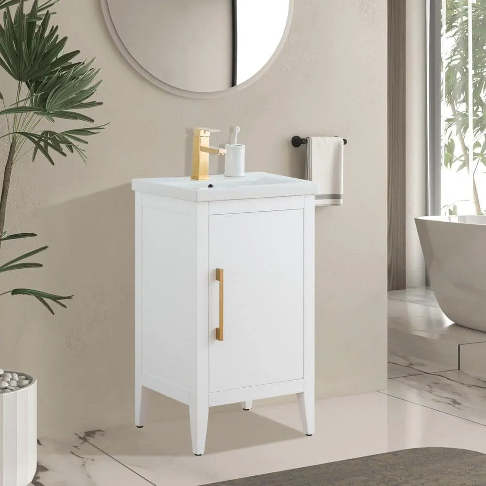 Vanity Art 20 in. W x 15.8 in. D x 34 in. H Single Sink Bathroom Vanity Cabinet in White with Ceramic Top, photo 2 of 8