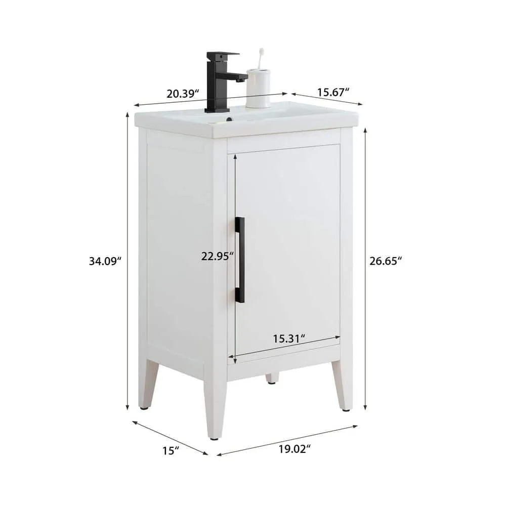 Vanity Art 20 in. W x 15.8 in. D x 34 in. H Single Sink Bathroom Vanity Cabinet in White with Ceramic Top, photo 6 of 8