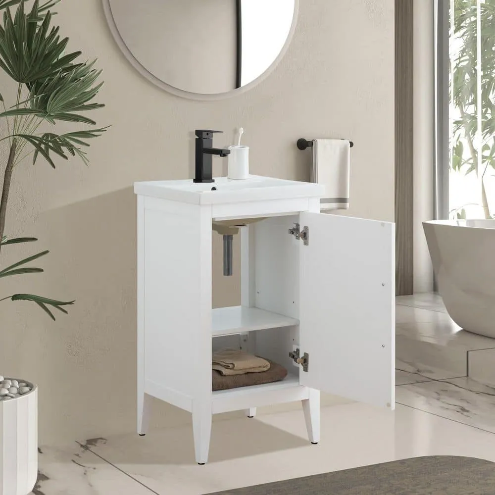 Vanity Art 20 in. W x 15.8 in. D x 34 in. H Single Sink Bathroom Vanity Cabinet in White with Ceramic Top, photo 3 of 8