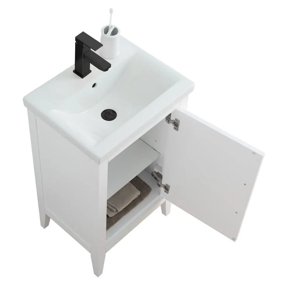 Vanity Art 20 in. W x 15.8 in. D x 34 in. H Single Sink Bathroom Vanity Cabinet in White with Ceramic Top, photo 7 of 8