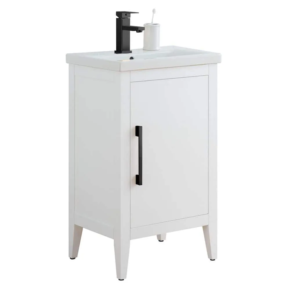 Vanity Art 20 in. W x 15.8 in. D x 34 in. H Single Sink Bathroom Vanity Cabinet in White with Ceramic Top, photo 5 of 8
