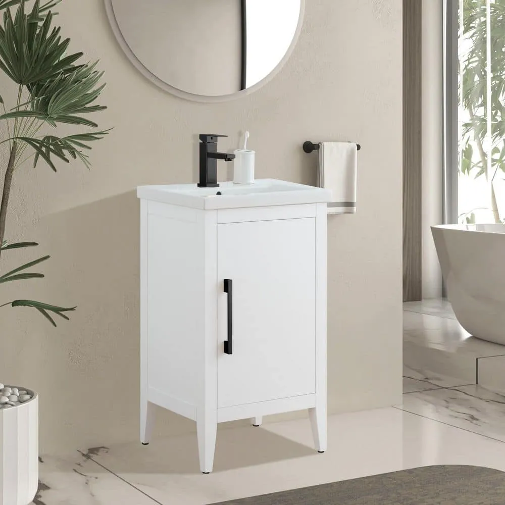 Vanity Art 20 in. W x 15.8 in. D x 34 in. H Single Sink Bathroom Vanity Cabinet in White with Ceramic Top, photo 2 of 8