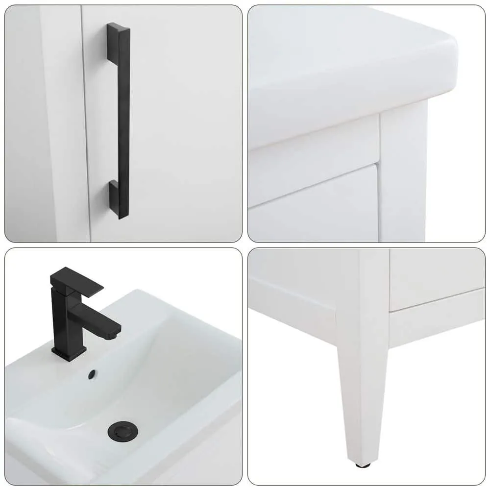 Vanity Art 20 in. W x 15.8 in. D x 34 in. H Single Sink Bathroom Vanity Cabinet in White with Ceramic Top, photo 8 of 8