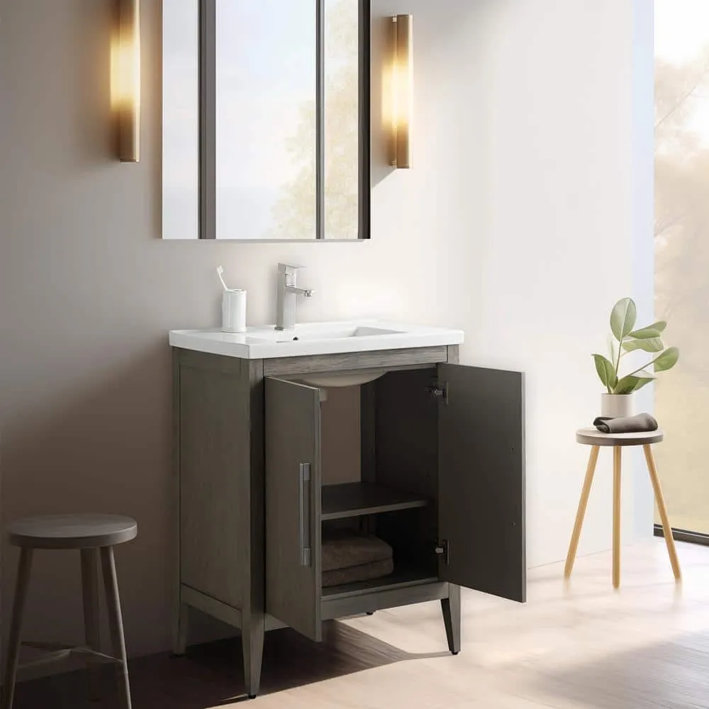 Vanity Art 24 in. W x 18.5 in D x 34 in. H Single Sink Bathroom Vanity Cabinet in Driftwood Gray with Ceramic Top, photo 12 of 12