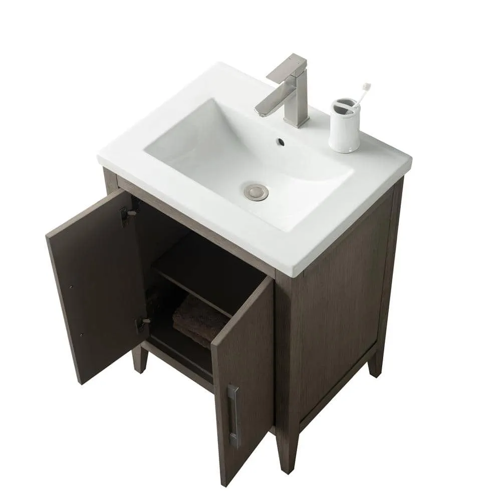 Vanity Art 24 in. W x 18.5 in D x 34 in. H Single Sink Bathroom Vanity Cabinet in Driftwood Gray with Ceramic Top, photo 7 of 12