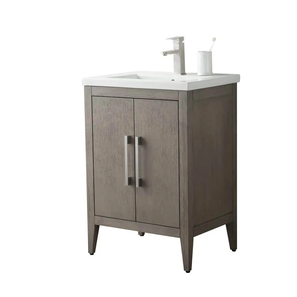 Vanity Art 24 in. W x 18.5 in D x 34 in. H Single Sink Bathroom Vanity Cabinet in Driftwood Gray with Ceramic Top, photo 6 of 12