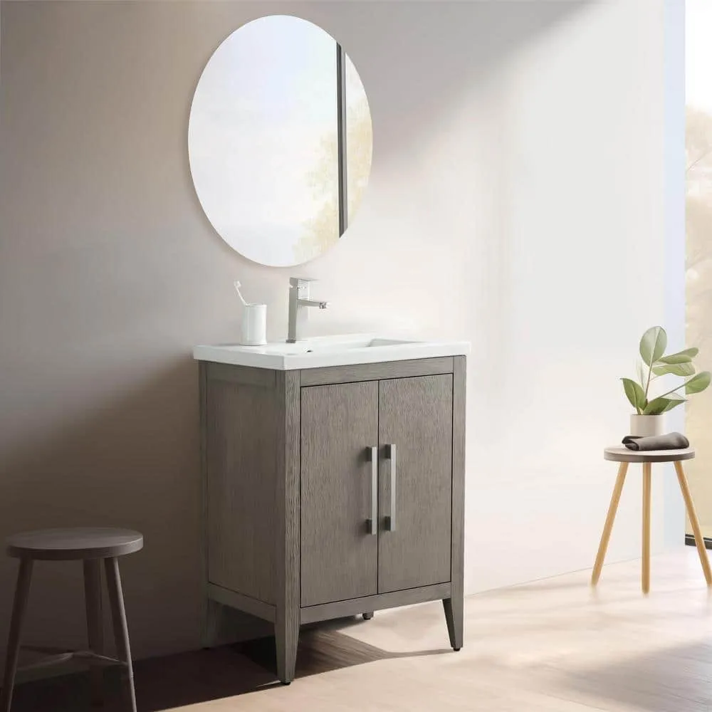 Vanity Art 24 in. W x 18.5 in D x 34 in. H Single Sink Bathroom Vanity Cabinet in Driftwood Gray with Ceramic Top, photo 2 of 12