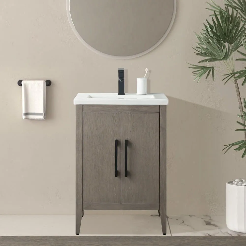 Vanity Art 24 in. W x 18.5 in. D x 34 in. H Single Sink Bathroom Vanity Cabinet in Driftwood Gray with White Ceramic Top, photo 4 of 4