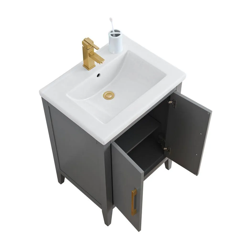 Vanity Art 24 in. W x 18.5 in D x 34 in. H Single Sink Bathroom Vanity Cabinet in Cashmere Gray with Ceramic Top, photo 8 of 12