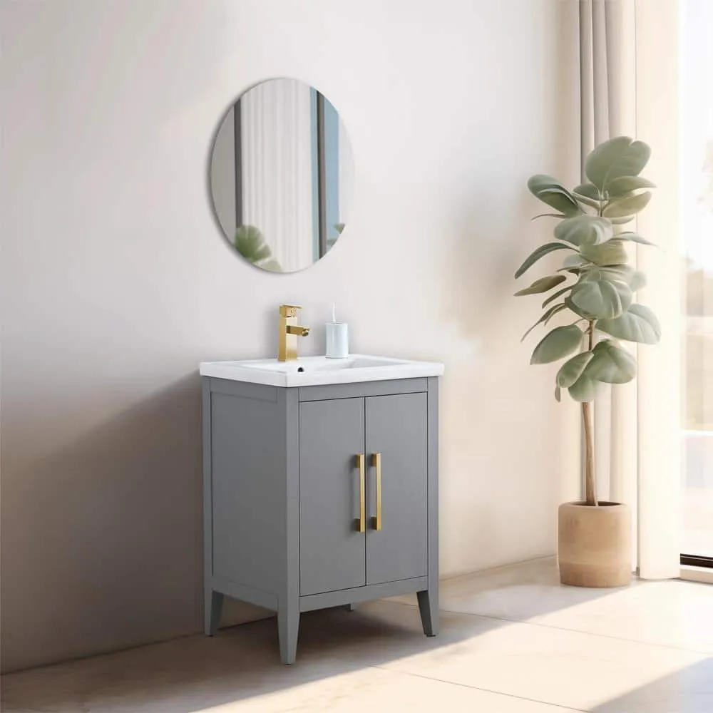 Vanity Art 24 in. W x 18.5 in D x 34 in. H Single Sink Bathroom Vanity Cabinet in Cashmere Gray with Ceramic Top, photo 12 of 12