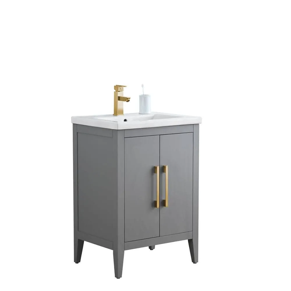 Vanity Art 24 in. W x 18.5 in D x 34 in. H Single Sink Bathroom Vanity Cabinet in Cashmere Gray with Ceramic Top, photo 7 of 12