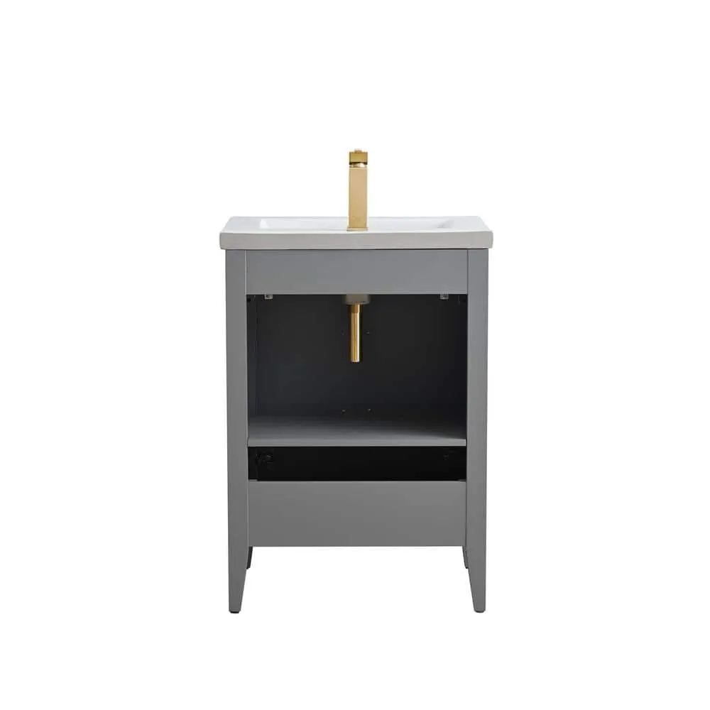 Vanity Art 24 in. W x 18.5 in D x 34 in. H Single Sink Bathroom Vanity Cabinet in Cashmere Gray with Ceramic Top, photo 5 of 12