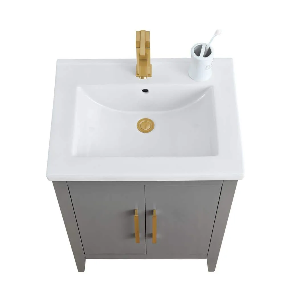 Vanity Art 24 in. W x 18.5 in D x 34 in. H Single Sink Bathroom Vanity Cabinet in Cashmere Gray with Ceramic Top, photo 3 of 12