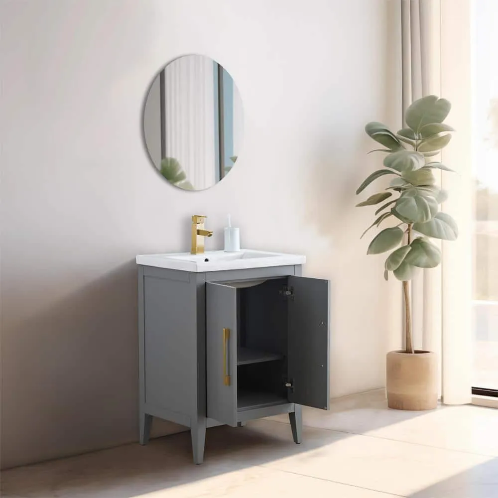 Vanity Art 24 in. W x 18.5 in D x 34 in. H Single Sink Bathroom Vanity Cabinet in Cashmere Gray with Ceramic Top, photo 6 of 12