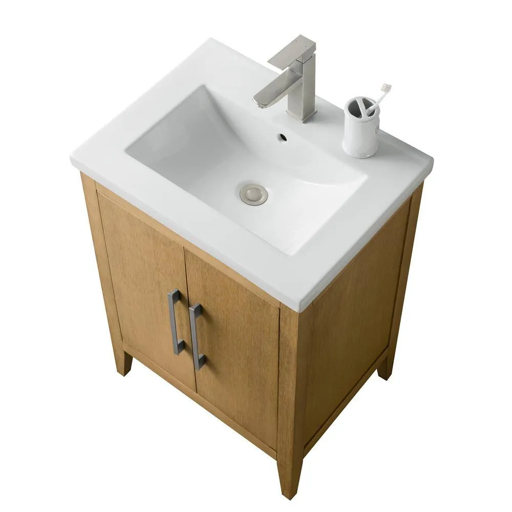 Vanity Art 24 in. W x 18.5 in D x 34 in. H Single Sink Bathroom Vanity Cabinet in Natural Oak with Ceramic Top, photo 7 of 11