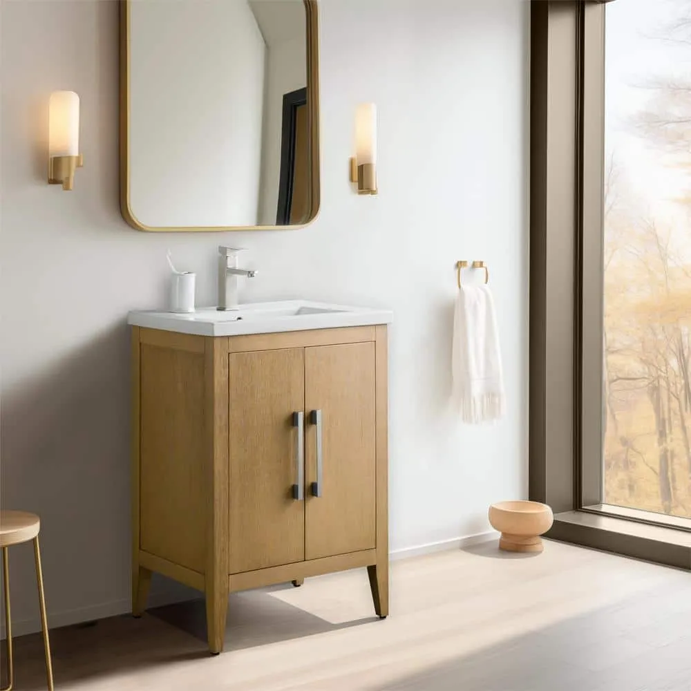 Vanity Art 24 in. W x 18.5 in D x 34 in. H Single Sink Bathroom Vanity Cabinet in Natural Oak with Ceramic Top, photo 11 of 11