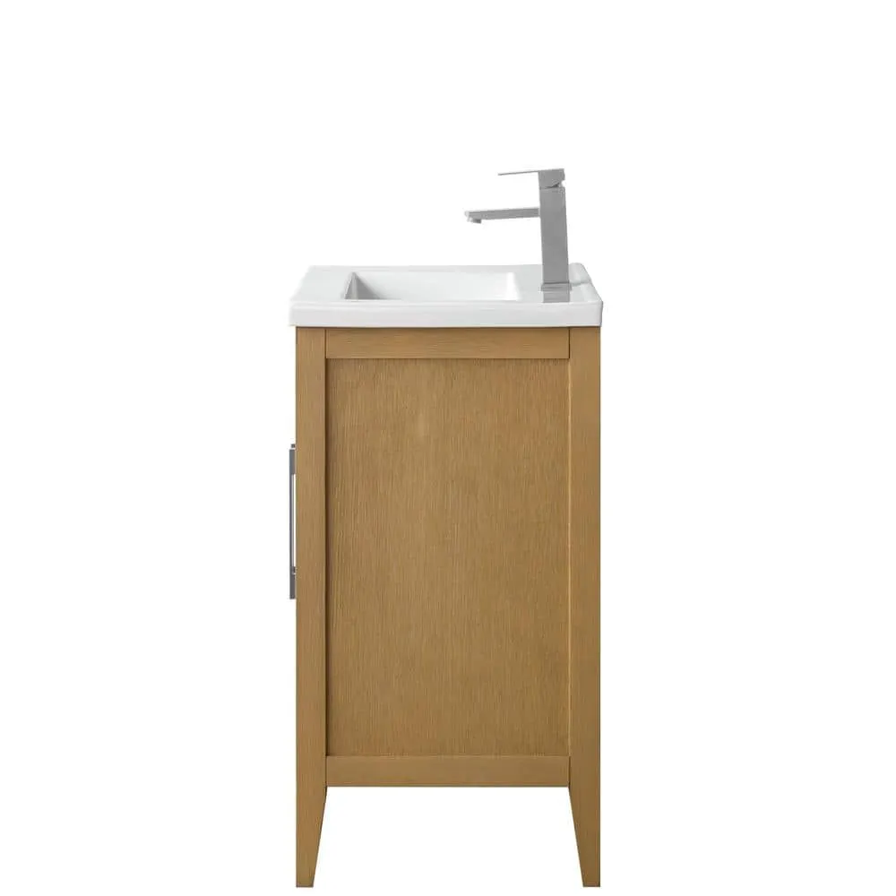 Vanity Art 24 in. W x 18.5 in D x 34 in. H Single Sink Bathroom Vanity Cabinet in Natural Oak with Ceramic Top, photo 2 of 11