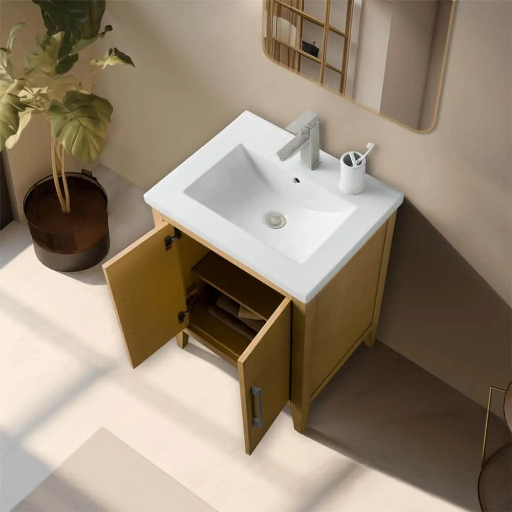 Vanity Art 24 in. W x 18.5 in D x 34 in. H Single Sink Bathroom Vanity Cabinet in Natural Oak with Ceramic Top, photo 6 of 11
