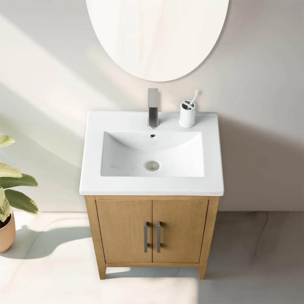 Vanity Art 24 in. W x 18.5 in D x 34 in. H Single Sink Bathroom Vanity Cabinet in Natural Oak with Ceramic Top, photo 3 of 11