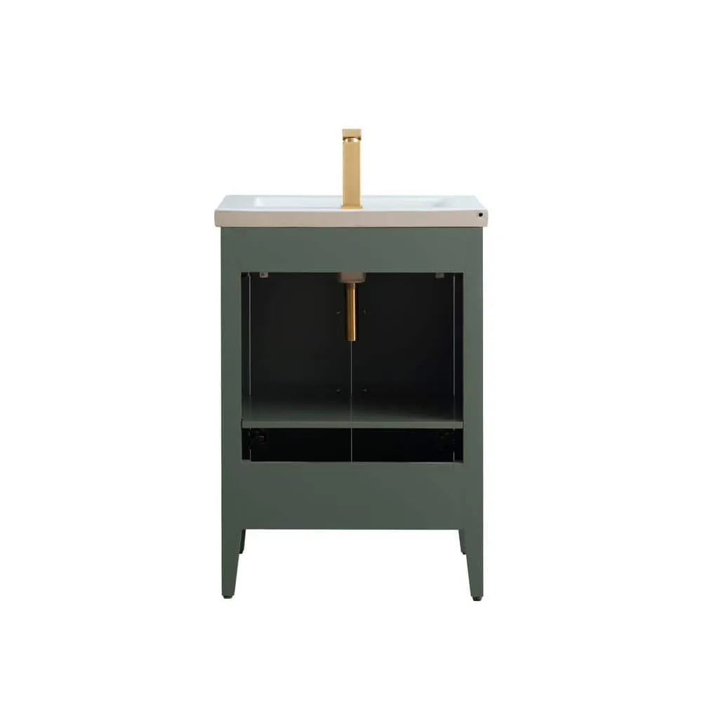 Vanity Art 24 in. W x 18.5 in D x 34 in. H Single Sink Bathroom Vanity Cabinet in Vintage Green with Ceramic Top, photo 5 of 14