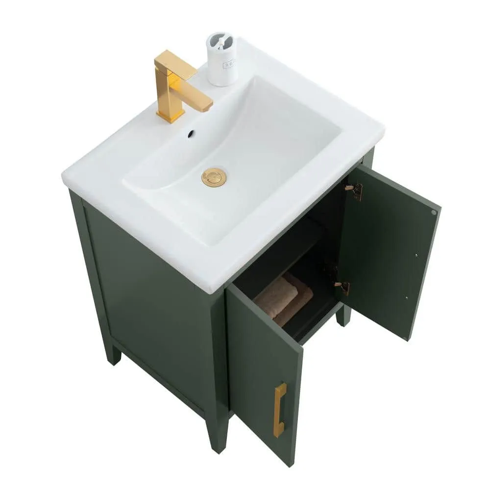 Vanity Art 24 in. W x 18.5 in D x 34 in. H Single Sink Bathroom Vanity Cabinet in Vintage Green with Ceramic Top, photo 10 of 14