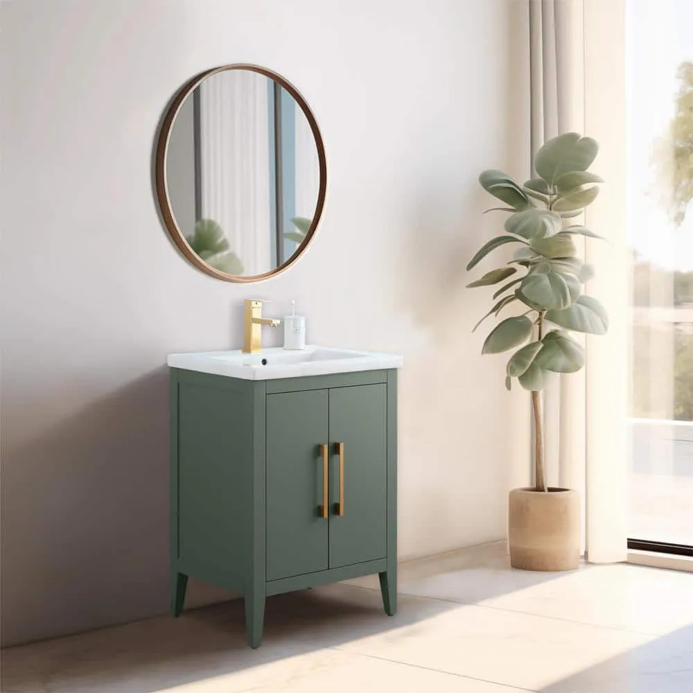 Vanity Art 24 in. W x 18.5 in D x 34 in. H Single Sink Bathroom Vanity Cabinet in Vintage Green with Ceramic Top, photo 14 of 14