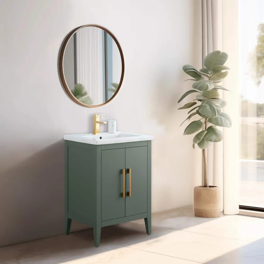 Vanity Art 24 in. W x 18.5 in D x 34 in. H Single Sink Bathroom Vanity Cabinet in Vintage Green with Ceramic Top, photo 3 of 14