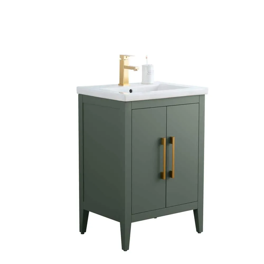Vanity Art 24 in. W x 18.5 in D x 34 in. H Single Sink Bathroom Vanity Cabinet in Vintage Green with Ceramic Top, photo 9 of 14