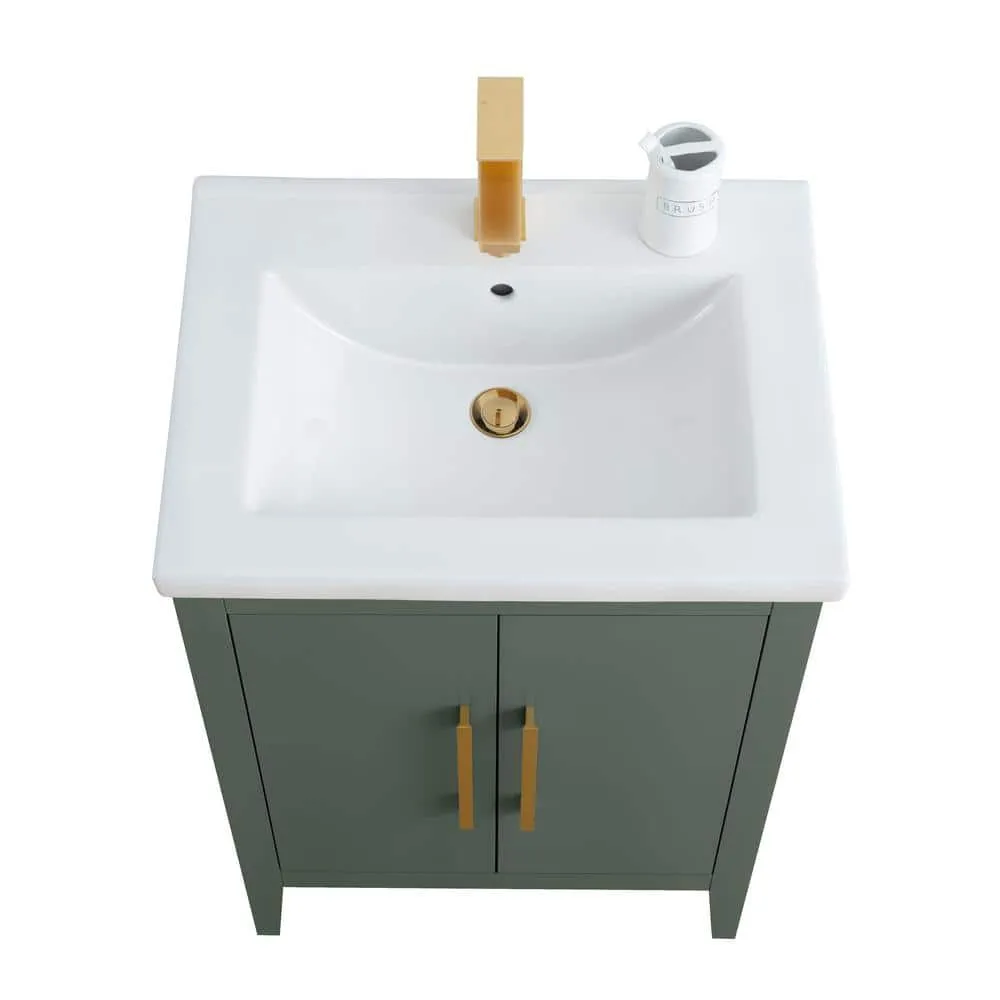 Vanity Art 24 in. W x 18.5 in D x 34 in. H Single Sink Bathroom Vanity Cabinet in Vintage Green with Ceramic Top, photo 4 of 14