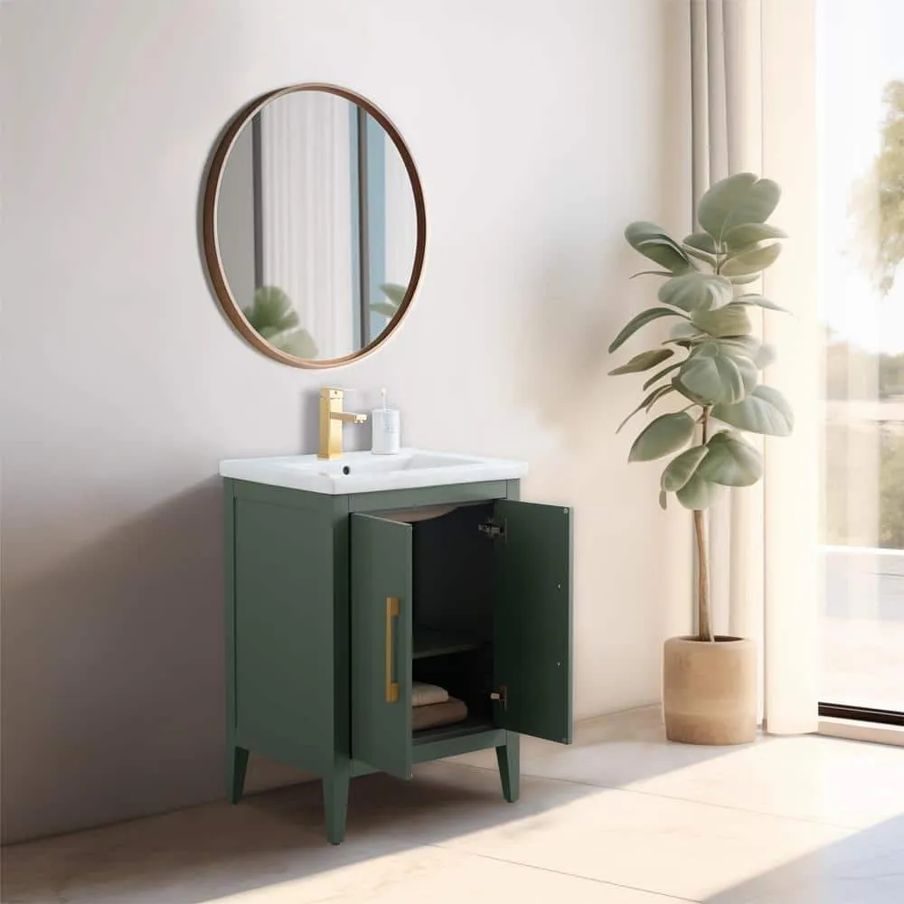 Vanity Art 24 in. W x 18.5 in D x 34 in. H Single Sink Bathroom Vanity Cabinet in Vintage Green with Ceramic Top, photo 8 of 14