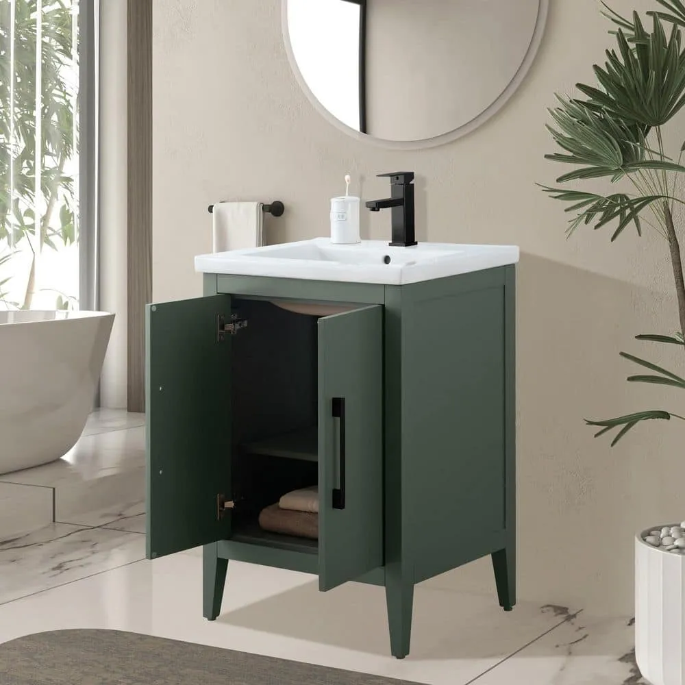 Vanity Art 24 in. W x 18.5 in. D x 34 in. H Single Sink Bathroom Vanity Cabinet in Vintage Green with Ceramic Top, photo 3 of 8