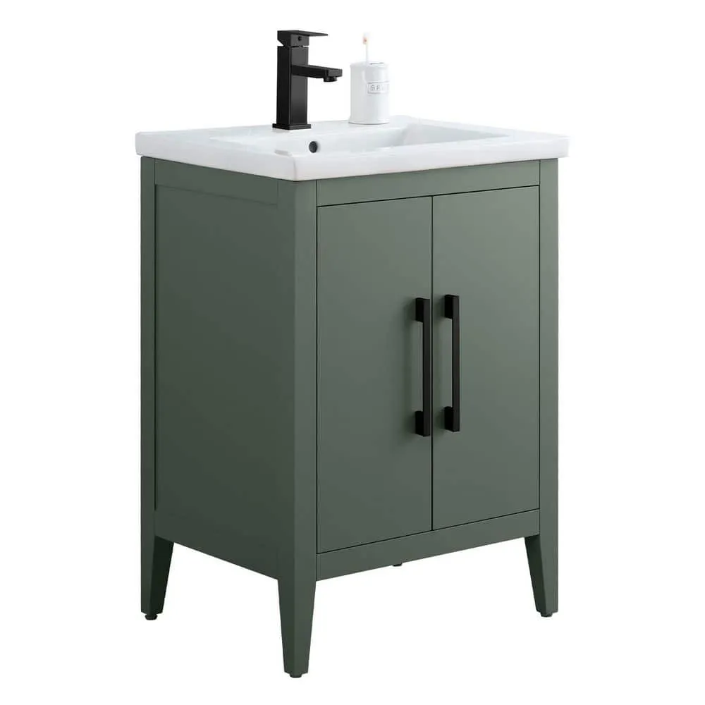 Vanity Art 24 in. W x 18.5 in. D x 34 in. H Single Sink Bathroom Vanity Cabinet in Vintage Green with Ceramic Top, photo 5 of 8