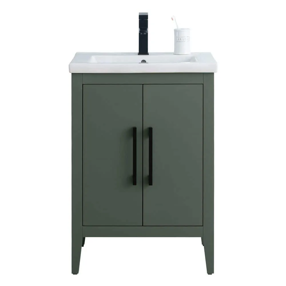 Vanity Art 24 in. W x 18.5 in. D x 34 in. H Single Sink Bathroom Vanity Cabinet in Vintage Green with Ceramic Top, photo 4 of 8