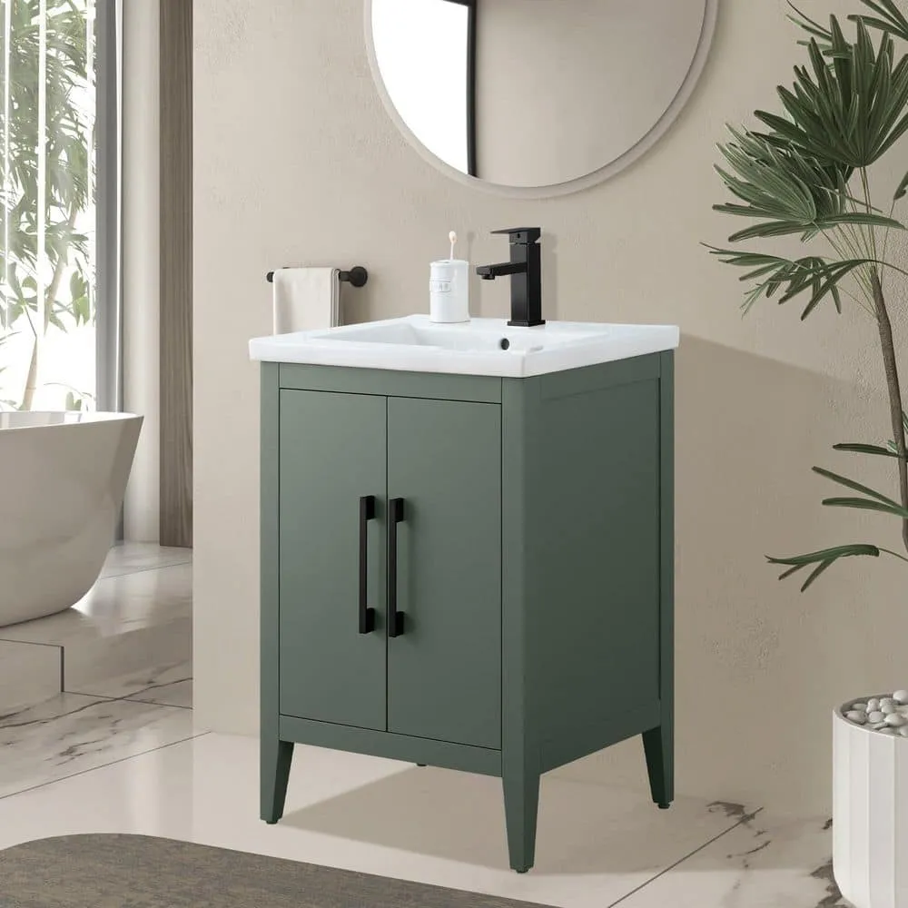 Vanity Art 24 in. W x 18.5 in. D x 34 in. H Single Sink Bathroom Vanity Cabinet in Vintage Green with Ceramic Top, photo 2 of 8