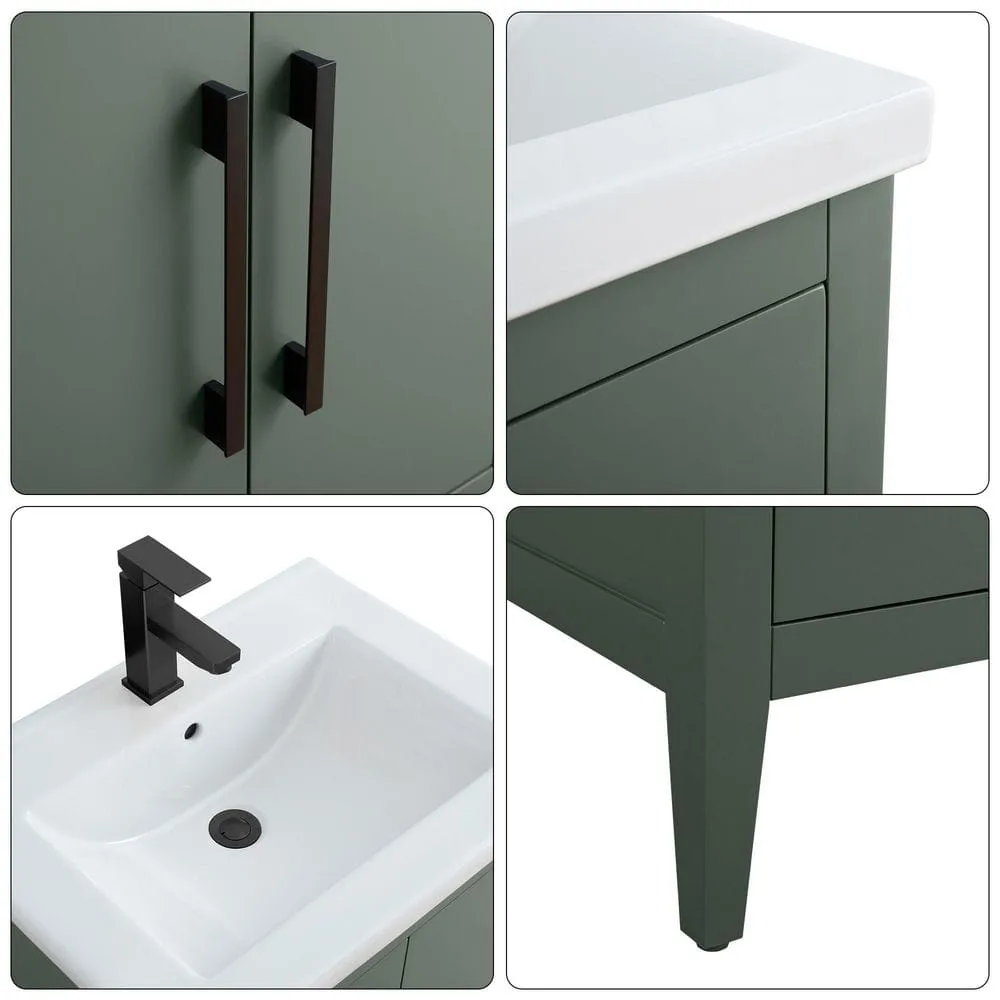 Vanity Art 24 in. W x 18.5 in. D x 34 in. H Single Sink Bathroom Vanity Cabinet in Vintage Green with Ceramic Top, photo 8 of 8