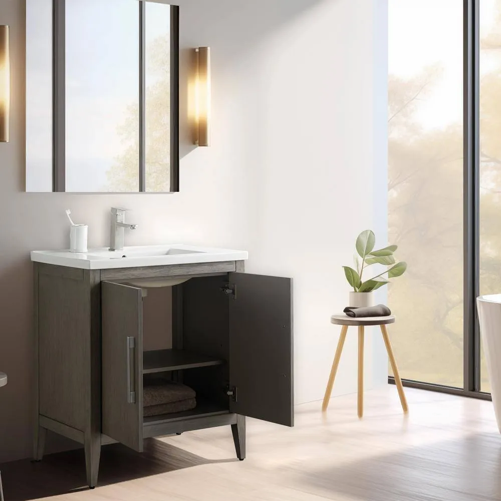 Vanity Art 30 in. W x 18.5 in D x 34 in. H Single Sink Bathroom Vanity Cabinet in Driftwood Gray with Ceramic Top, photo 3 of 14
