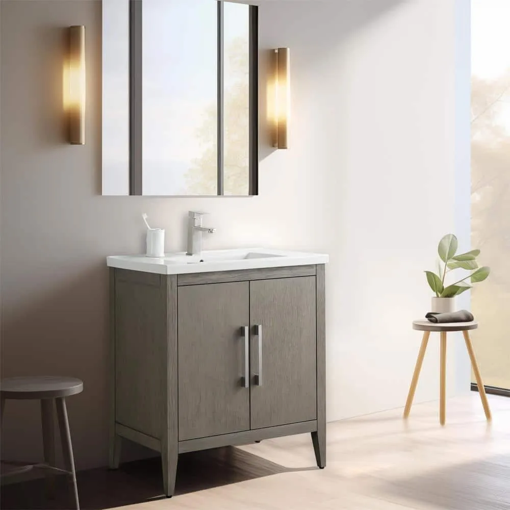 Vanity Art 30 in. W x 18.5 in D x 34 in. H Single Sink Bathroom Vanity Cabinet in Driftwood Gray with Ceramic Top, photo 9 of 14