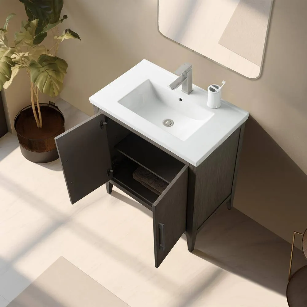Vanity Art 30 in. W x 18.5 in D x 34 in. H Single Sink Bathroom Vanity Cabinet in Driftwood Gray with Ceramic Top, photo 7 of 14
