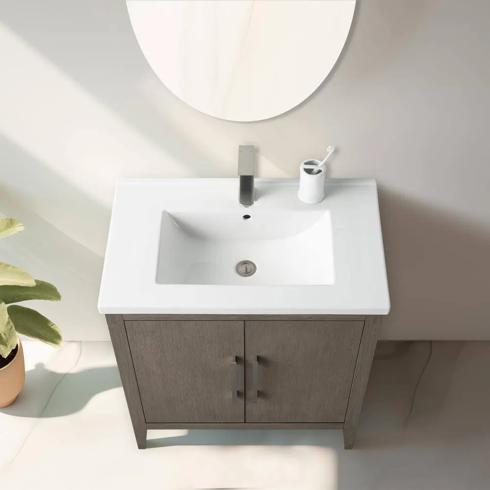 Vanity Art 30 in. W x 18.5 in D x 34 in. H Single Sink Bathroom Vanity Cabinet in Driftwood Gray with Ceramic Top, photo 4 of 14