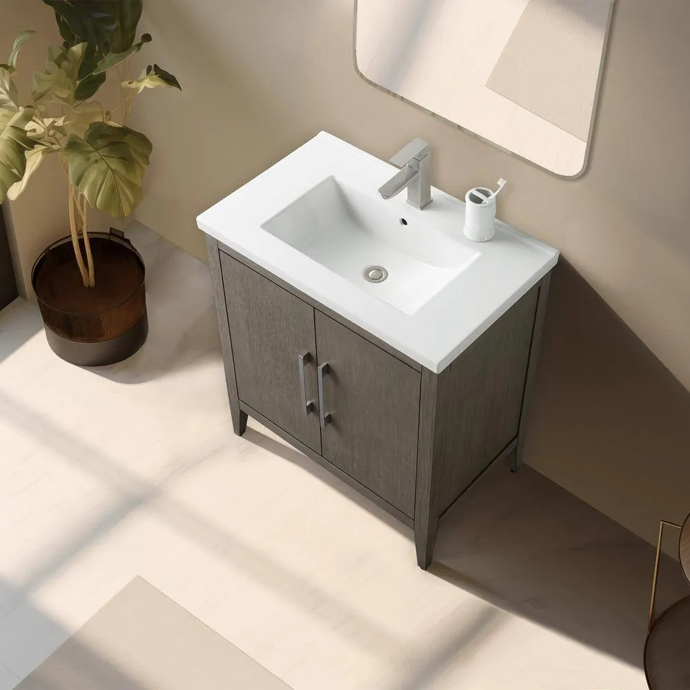 Vanity Art 30 in. W x 18.5 in D x 34 in. H Single Sink Bathroom Vanity Cabinet in Driftwood Gray with Ceramic Top, photo 8 of 14
