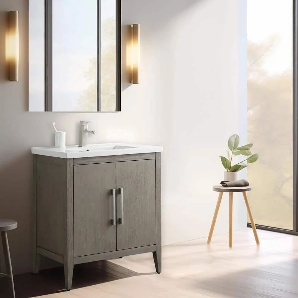 Vanity Art 30 in. W x 18.5 in D x 34 in. H Single Sink Bathroom Vanity Cabinet in Driftwood Gray with Ceramic Top, photo 2 of 14