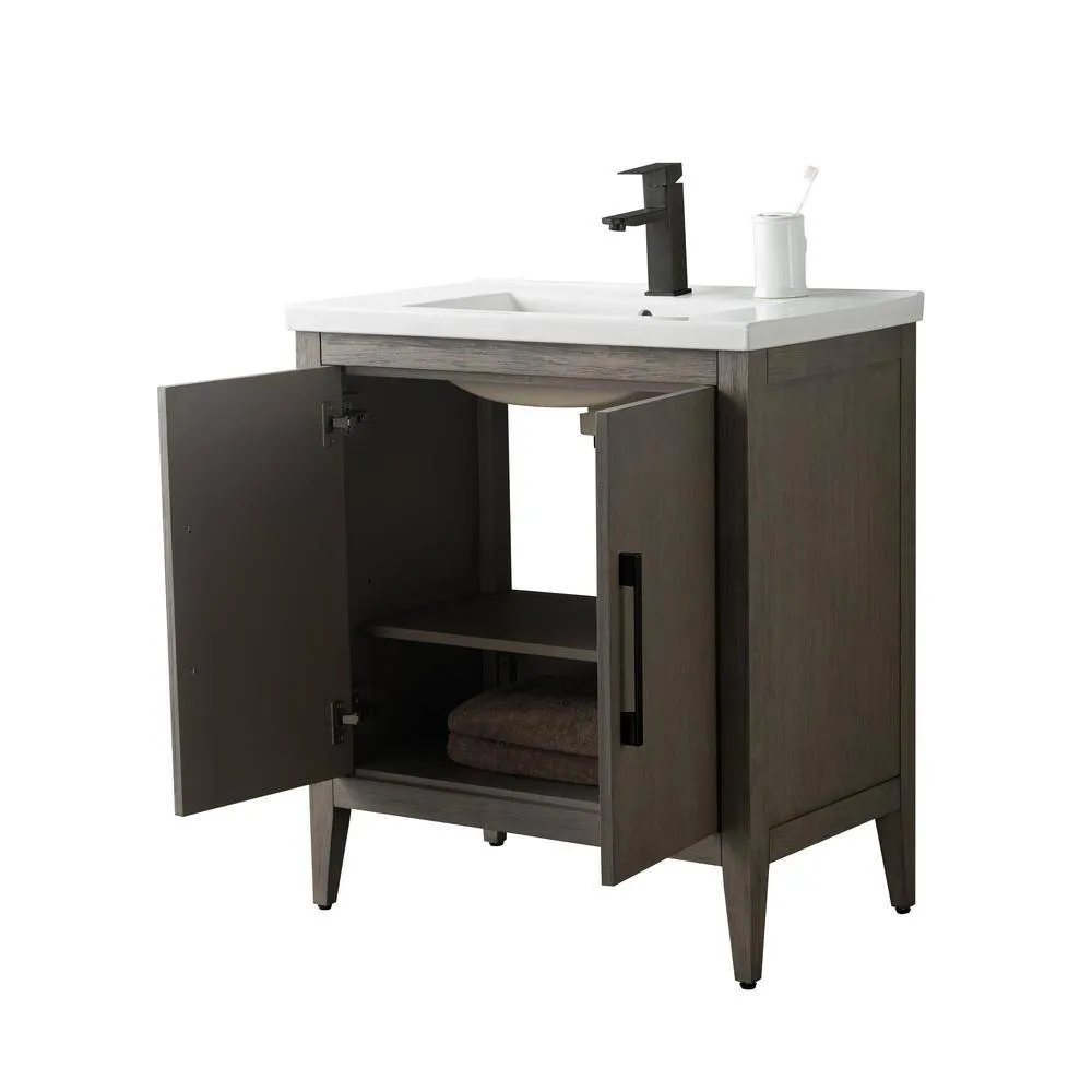 Vanity Art 30 in. W x 18.5 in D x 34 in. H Single-Sink Bathroom Vanity Cabinet in Driftwood Gray with Ceramic Top in White, photo 9 of 13