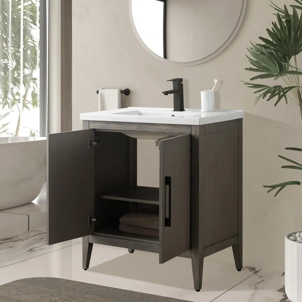Vanity Art 30 in. W x 18.5 in. D x 34 in. H Single-Sink Bathroom Vanity Cabinet in Driftwood Gray with White Ceramic Top, photo 3 of 8