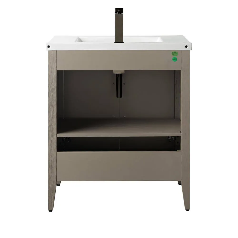 Vanity Art 30 in. W x 18.5 in D x 34 in. H Single-Sink Bathroom Vanity Cabinet in Driftwood Gray with Ceramic Top in White, photo 10 of 13