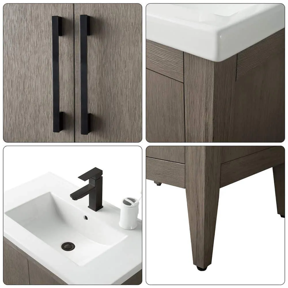 Vanity Art 30 in. W x 18.5 in. D x 34 in. H Single-Sink Bathroom Vanity Cabinet in Driftwood Gray with White Ceramic Top, photo 8 of 8