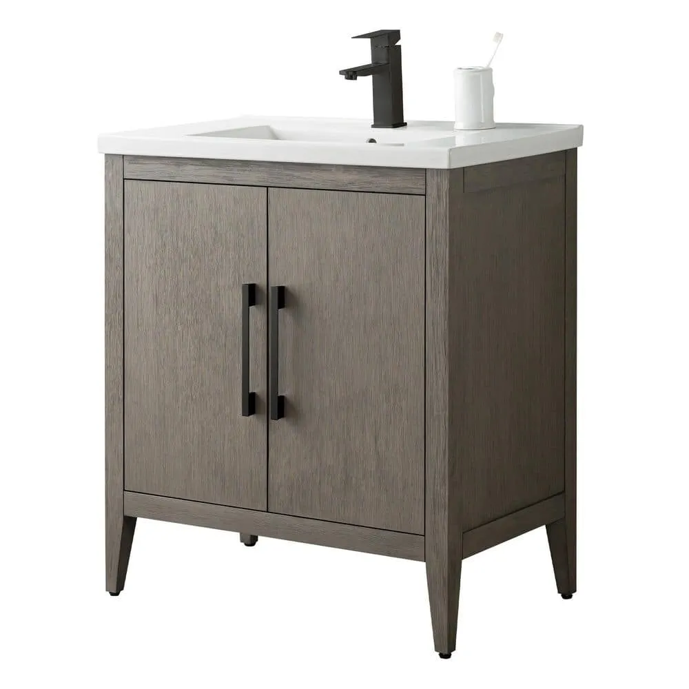 Vanity Art 30 in. W x 18.5 in. D x 34 in. H Single-Sink Bathroom Vanity Cabinet in Driftwood Gray with White Ceramic Top, photo 6 of 8